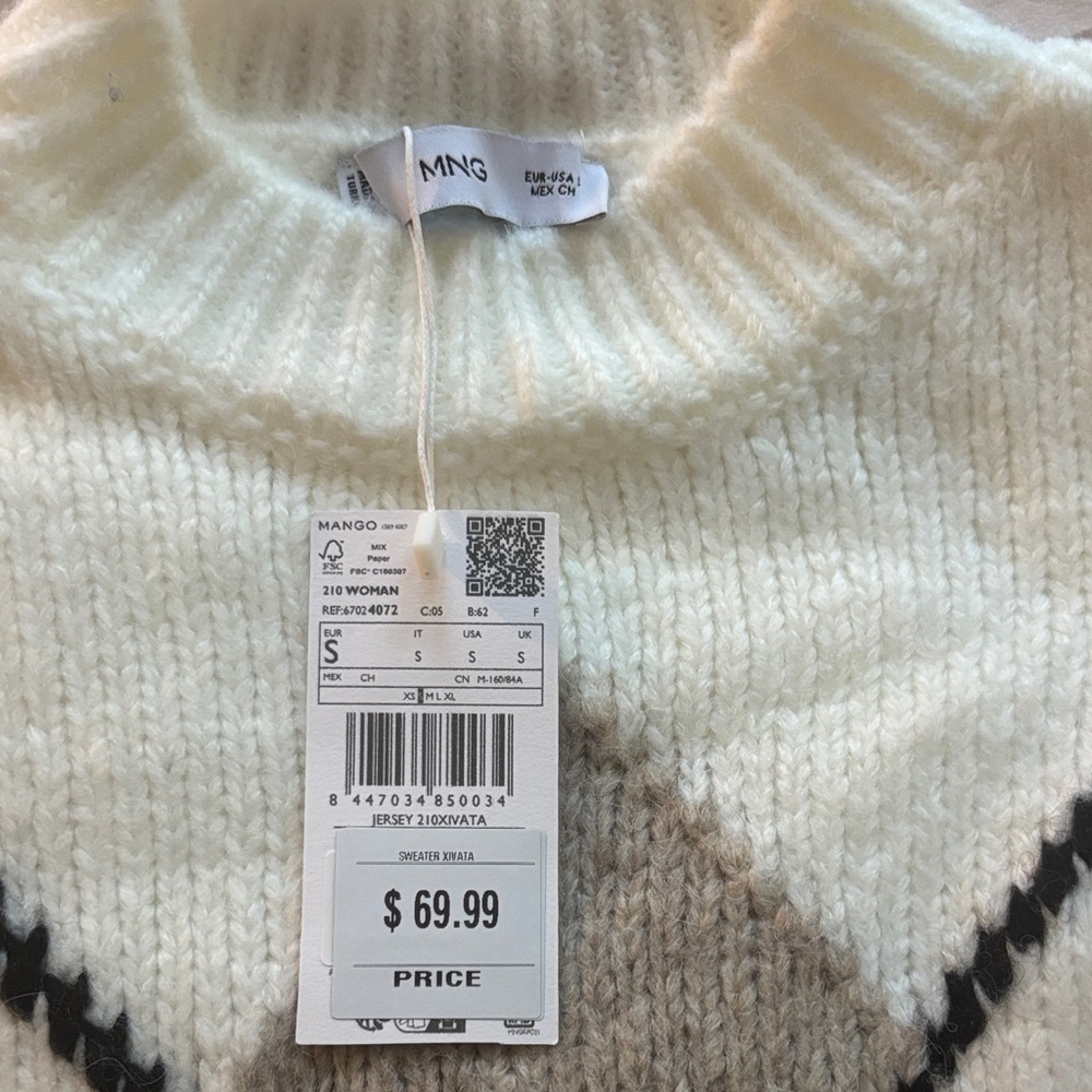 Mango Argyle Patterned Sweater NWT - image 2